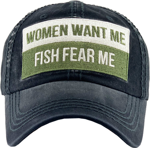 Women Want Me Fish Fear Me Vintage Ballcap
